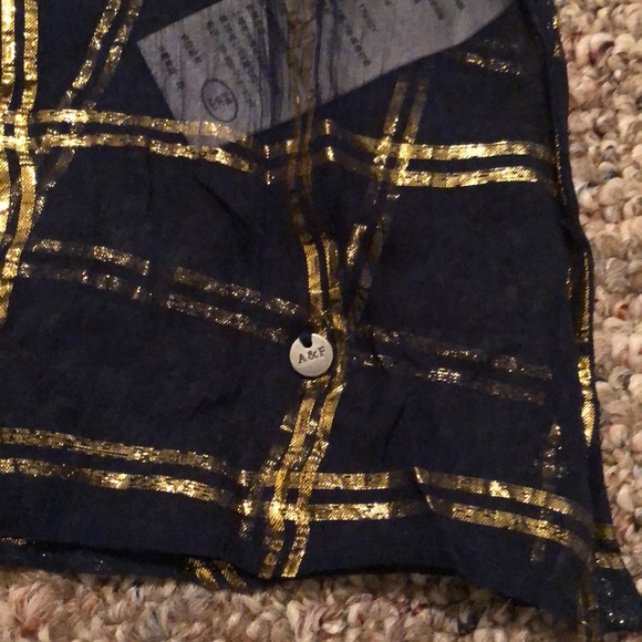 NWOT Metallic Gold Plaid Sheer Shirt Top - Picture 3 of 3